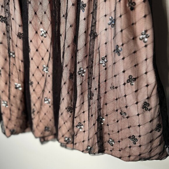 Harajuka Mini SZ 14/16 Pink & Black Sheer Mesh Sequin Dress Party Formal Wedding - Picture 6 of 10